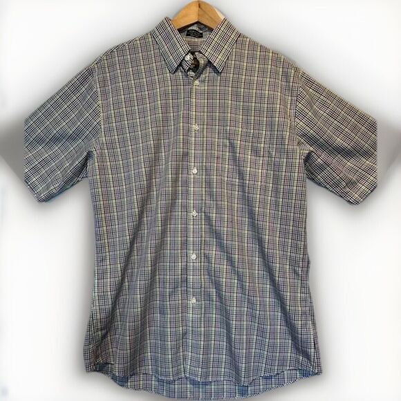 Neiman Marcus Mens Large Plaid Trim Fit Button Up Shirt Multicolor Plaid SS - Picture 1 of 10